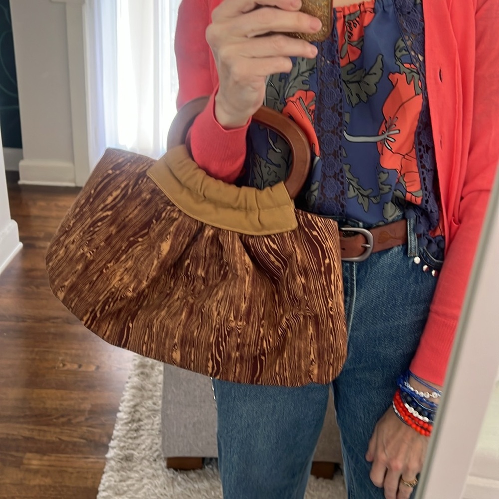 Gorgeous Vintage Tapestry Blanket Bag-Wood Handles